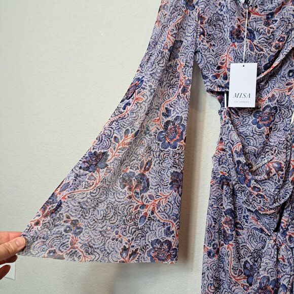 Misa Los Angeles Calypso One-Shoulder Cutout Dress Sz M Made In USA Bell Sleeve - Picture 7 of 11